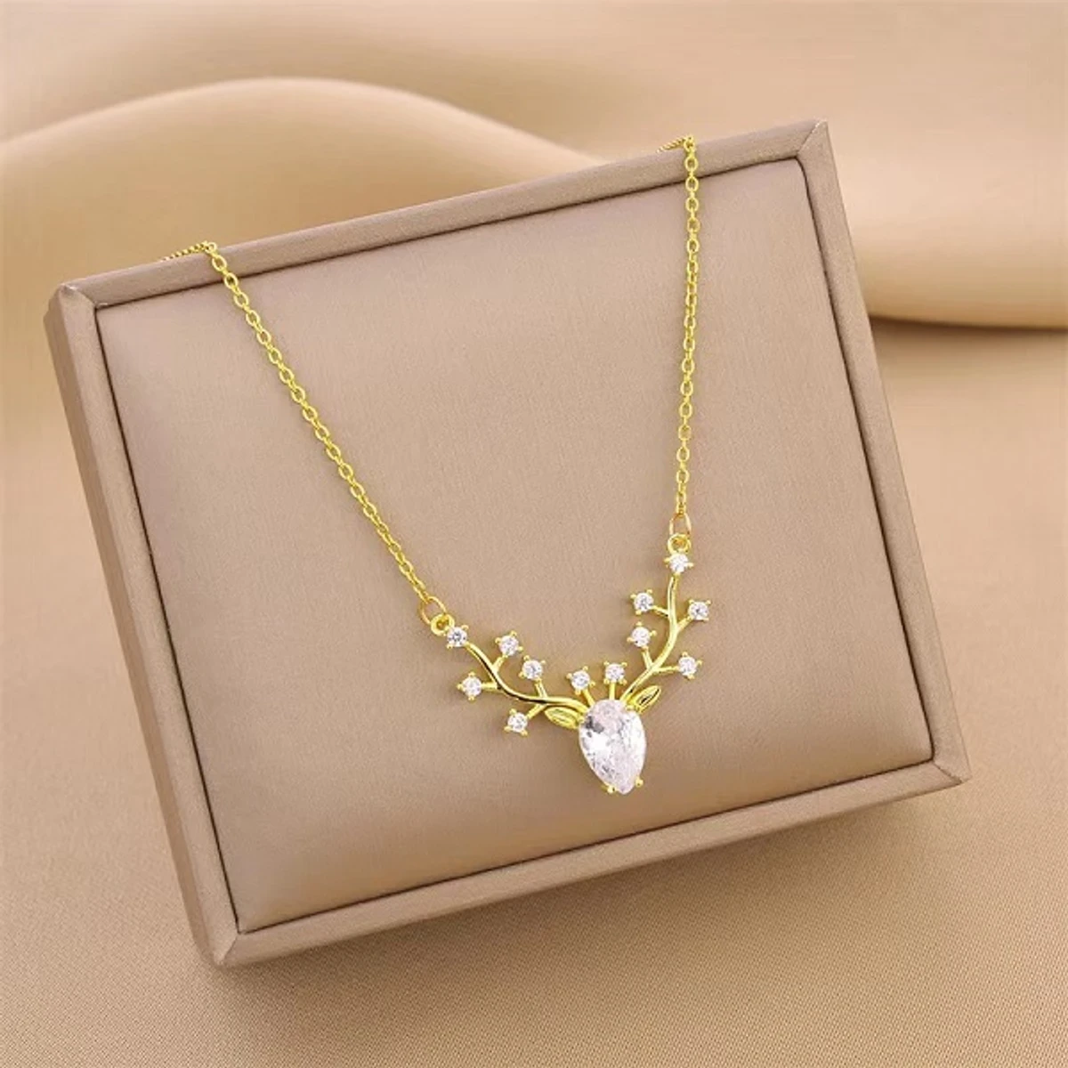 18k Gold Plated Deer Antler Necklace-403