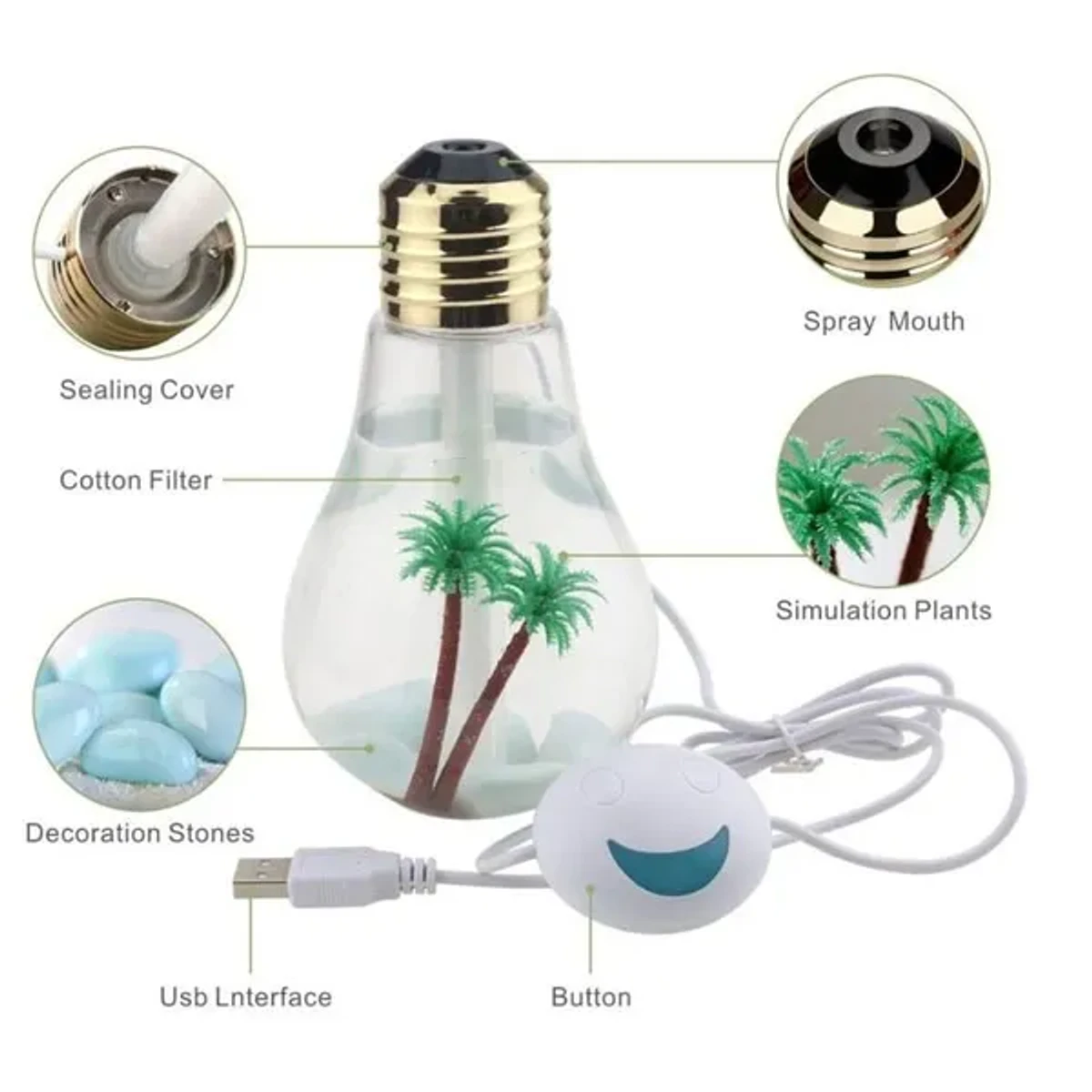 LED Night Light Bulb Shape Air Humidifier