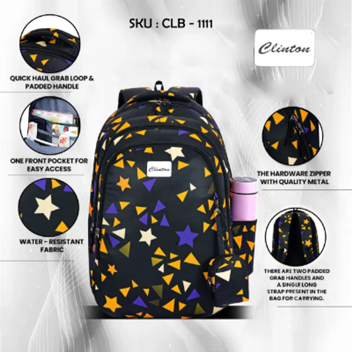 CLB-1111 || Student School Bags Children Girls Cute Starry Backpacks Primary School Boys Large Capacity Backpacks Reflective Safety Bags and Height 17"