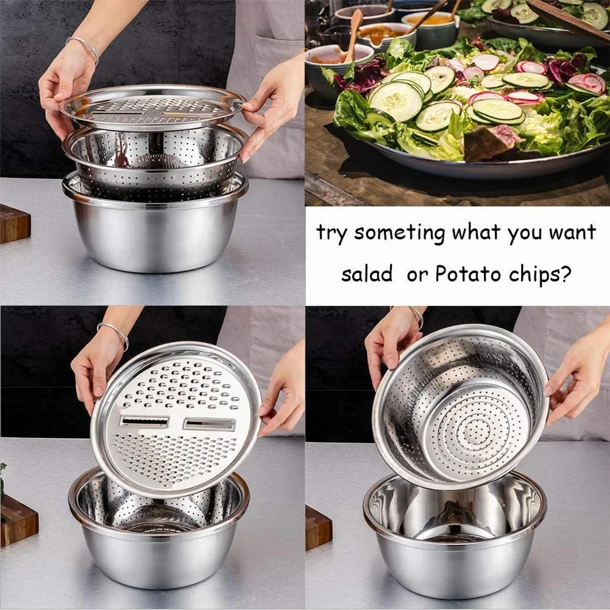 3 IN 1 VEGETABLE CUTTER WITH DRAIN BASKET